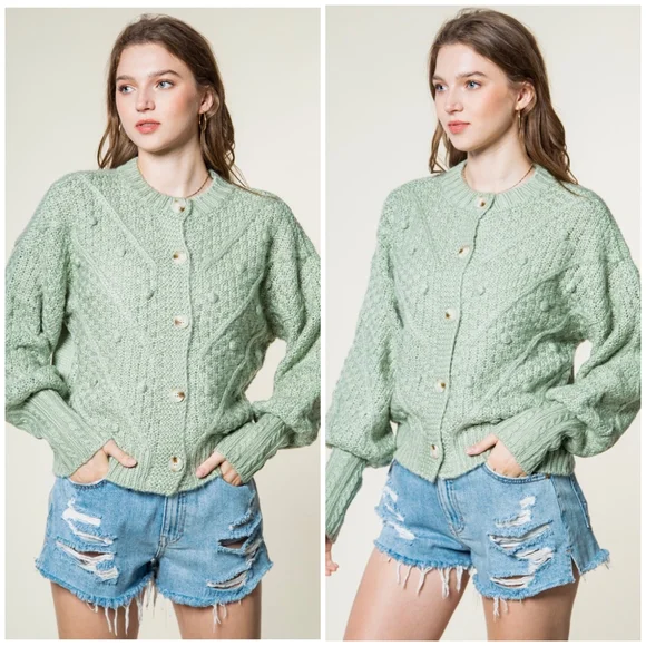 Very J Sage Cozy Medium Chuncky Knit Cardigan - Picture 4 of 6